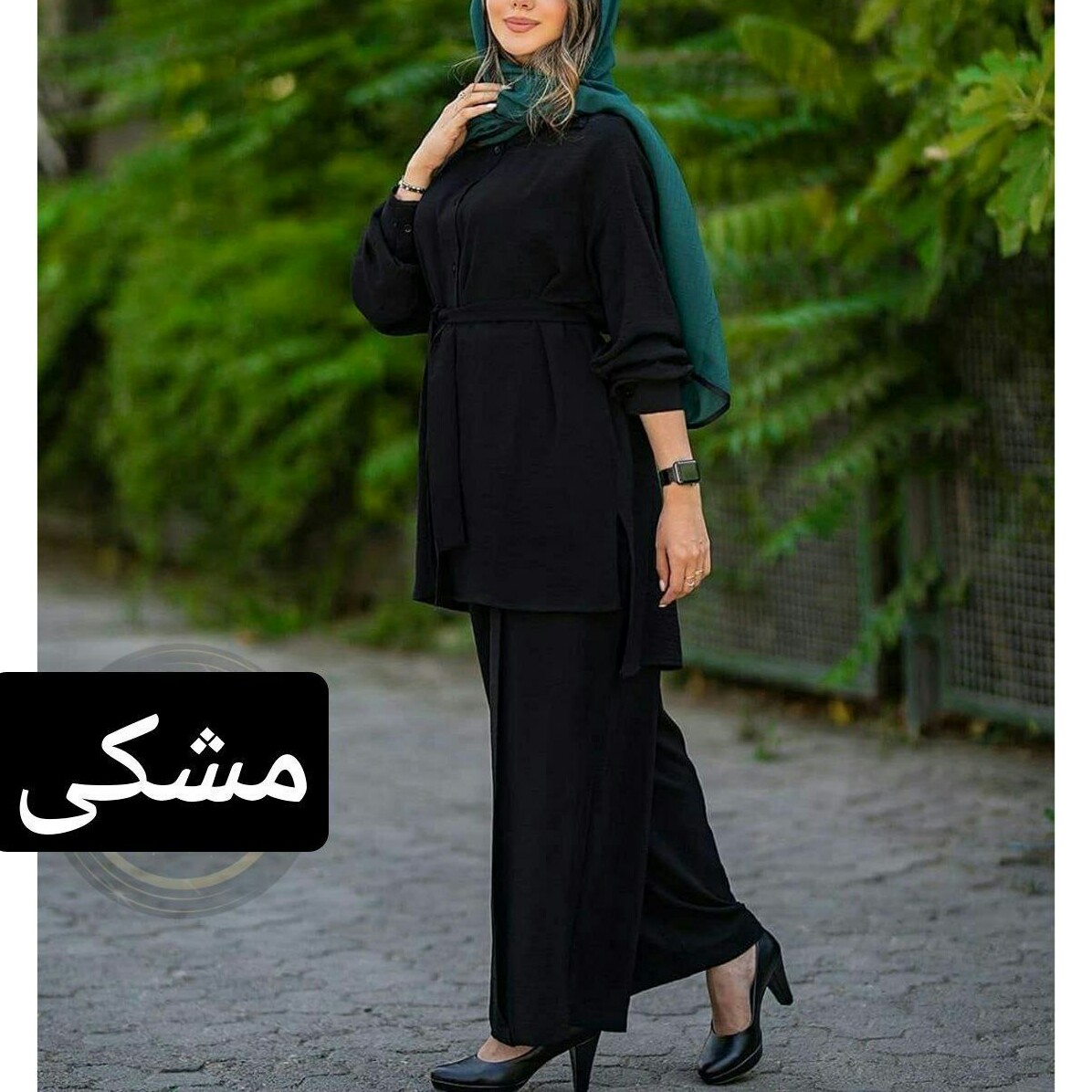 ست مانتو شلوار مشکی محرمی جنس ابروبادی فری سایز تا 44 46 ( ارسال رایگان )
