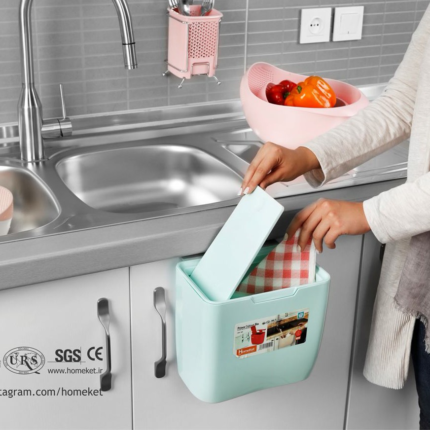 سطل کابینت آویز  هوم کت قابلیت تنظیم ارتفاع باز شدن درب فنری