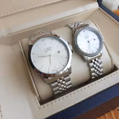 ساعت ست سیتیزن زنانه و مردانه بند استیل صفحه سفید