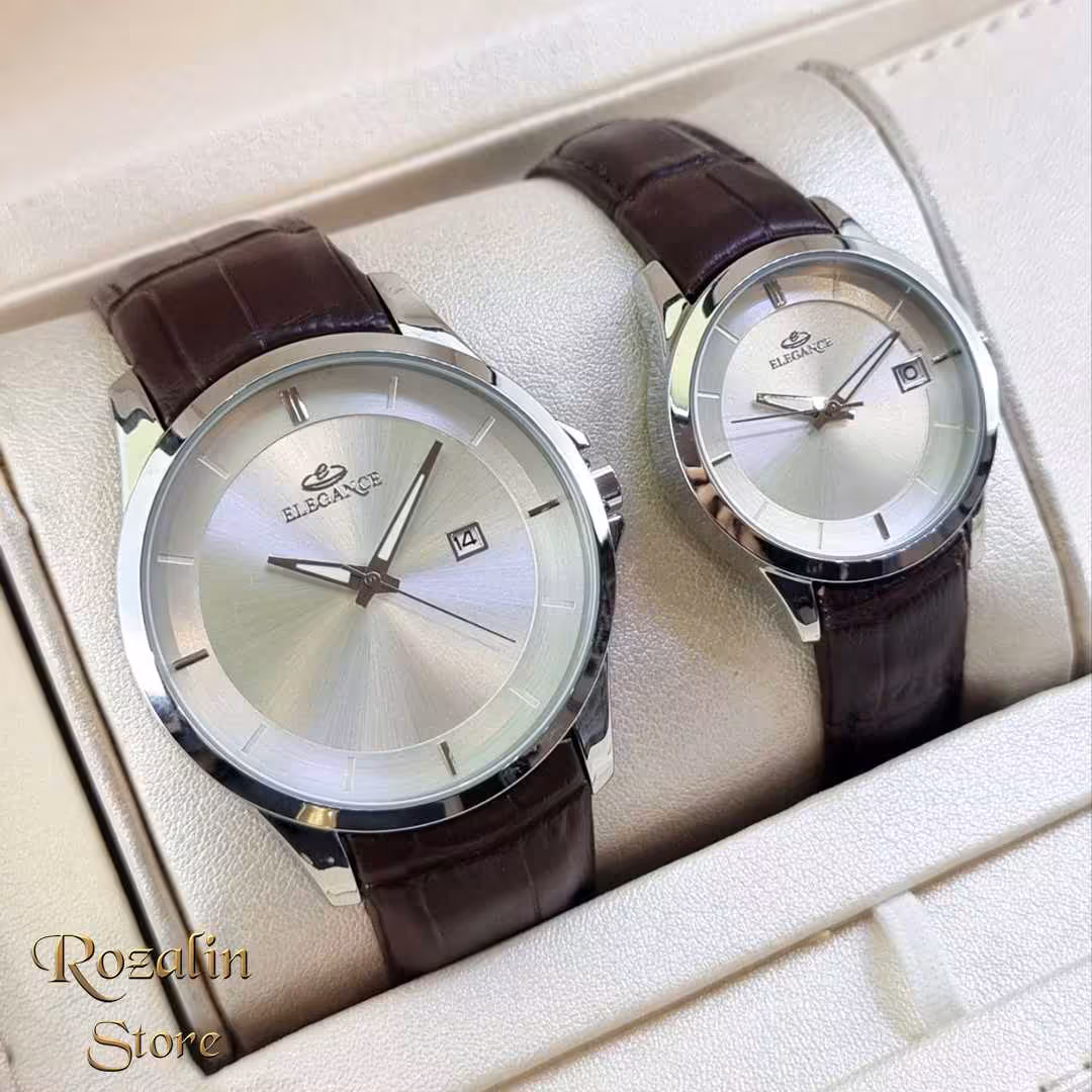 ست ساعت مچی زنانه و مردانه برند الگانس نقره ای