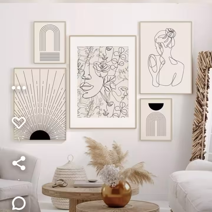 تابلو دکوراتیو طراحی سیاه قلم طرح دختر زیبا(5عدد تابلو در سایز های مختلف ب