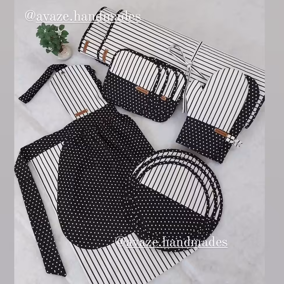 سرویس آشپزخانه فانتزی سفید مشکی 12 تیکه