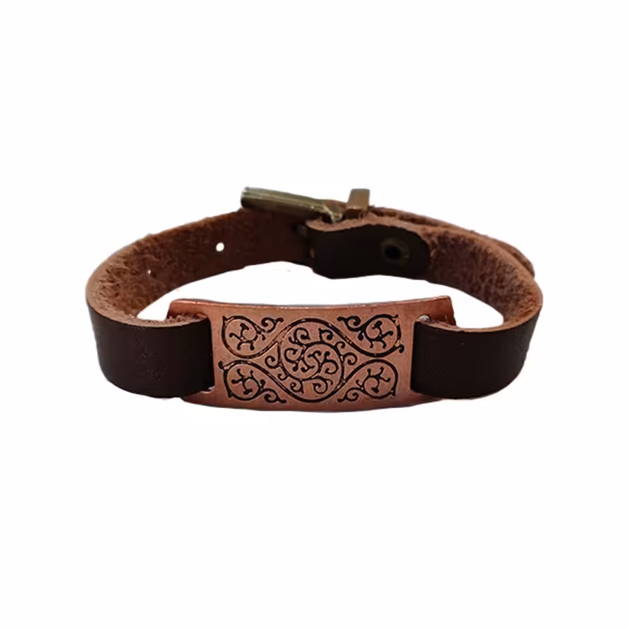 دستبند مسی با چرم مدل ترمه کد JW211