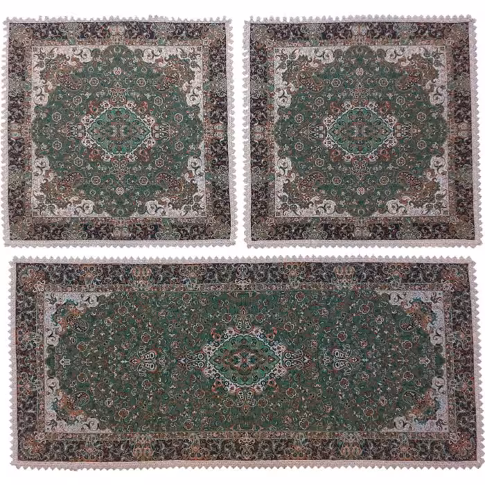 رومیزی سرویس ترمه ابریشم  کد TRSETE7 نفیس  رنگ سبز تیره  آستر سبز تیره