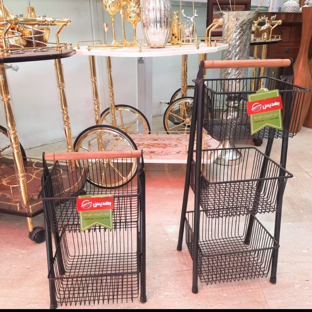 سبد سیب زمینی و پیاز 3طبقه دسته چوبی به همراه ارسال رایگان 