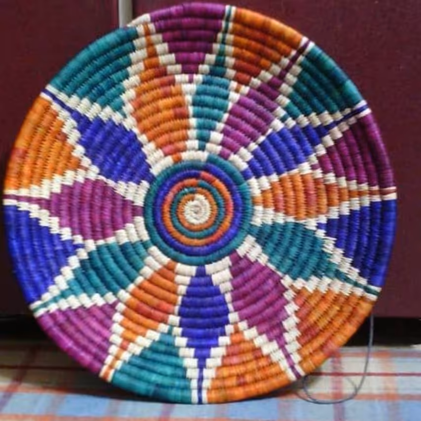 سینی حصیری رنگی پرنقش ونگار  50 سانتی زیبا