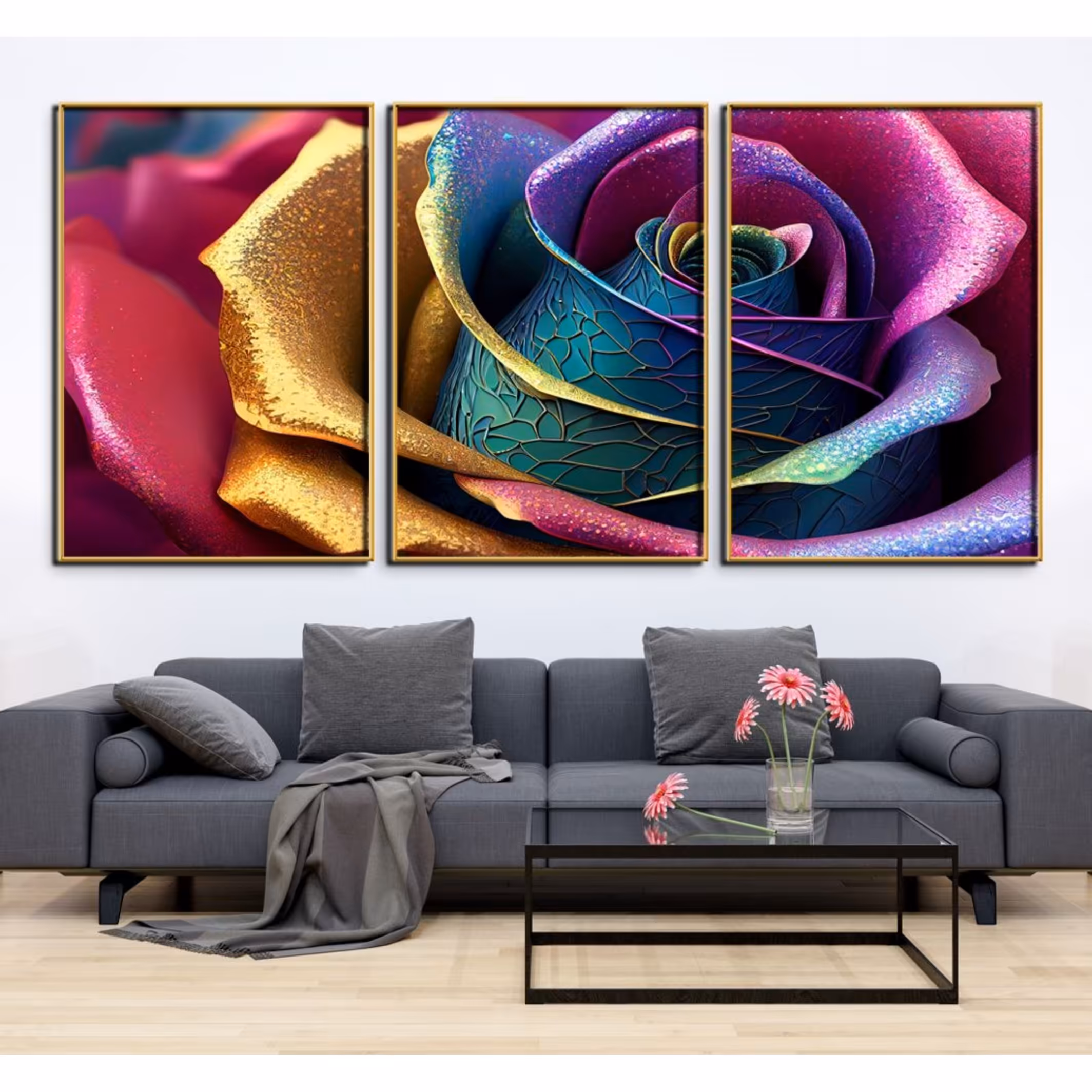 تابلو دکوراتیو 3تیکه طرح گل رز