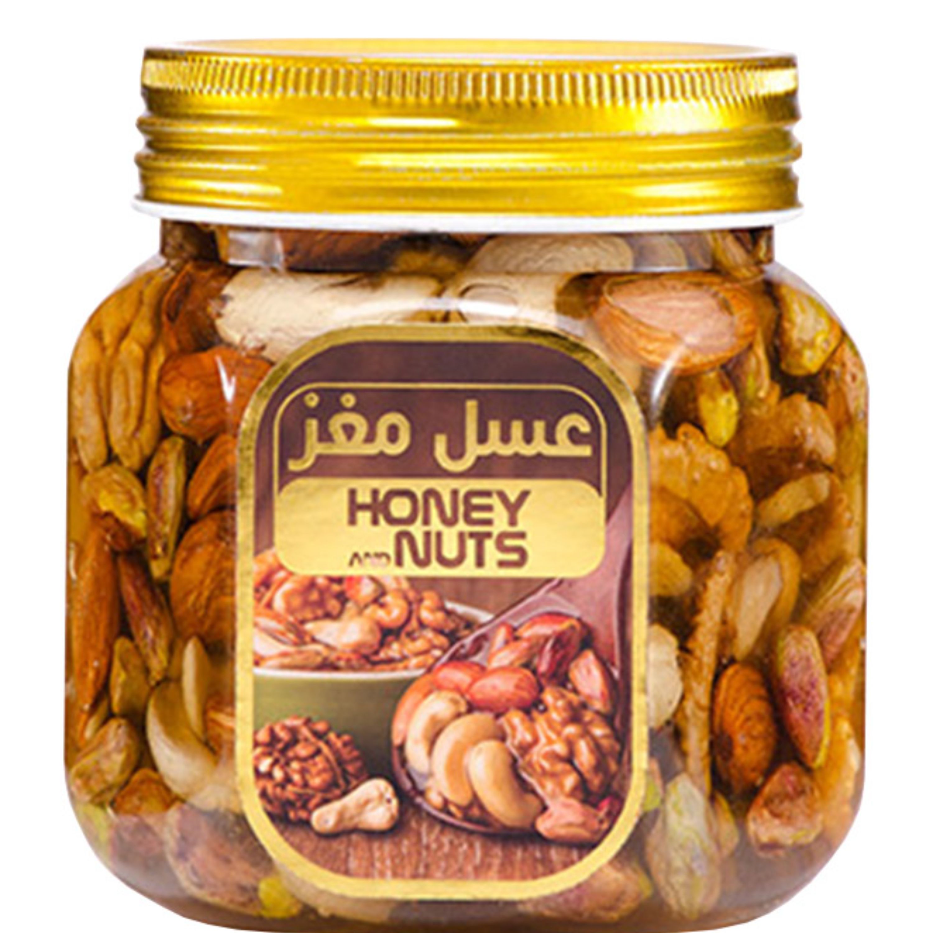 عسل مغز 450 گرمی حاوی عسل و 4مغز پسته و بادام و بادام هندی و گردو