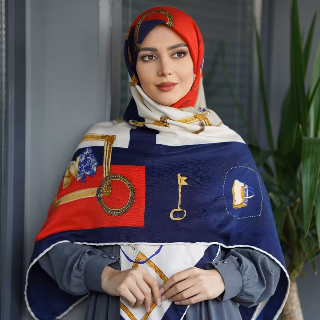 روسری پاییزه نخ ژاکارد دو دست دوز