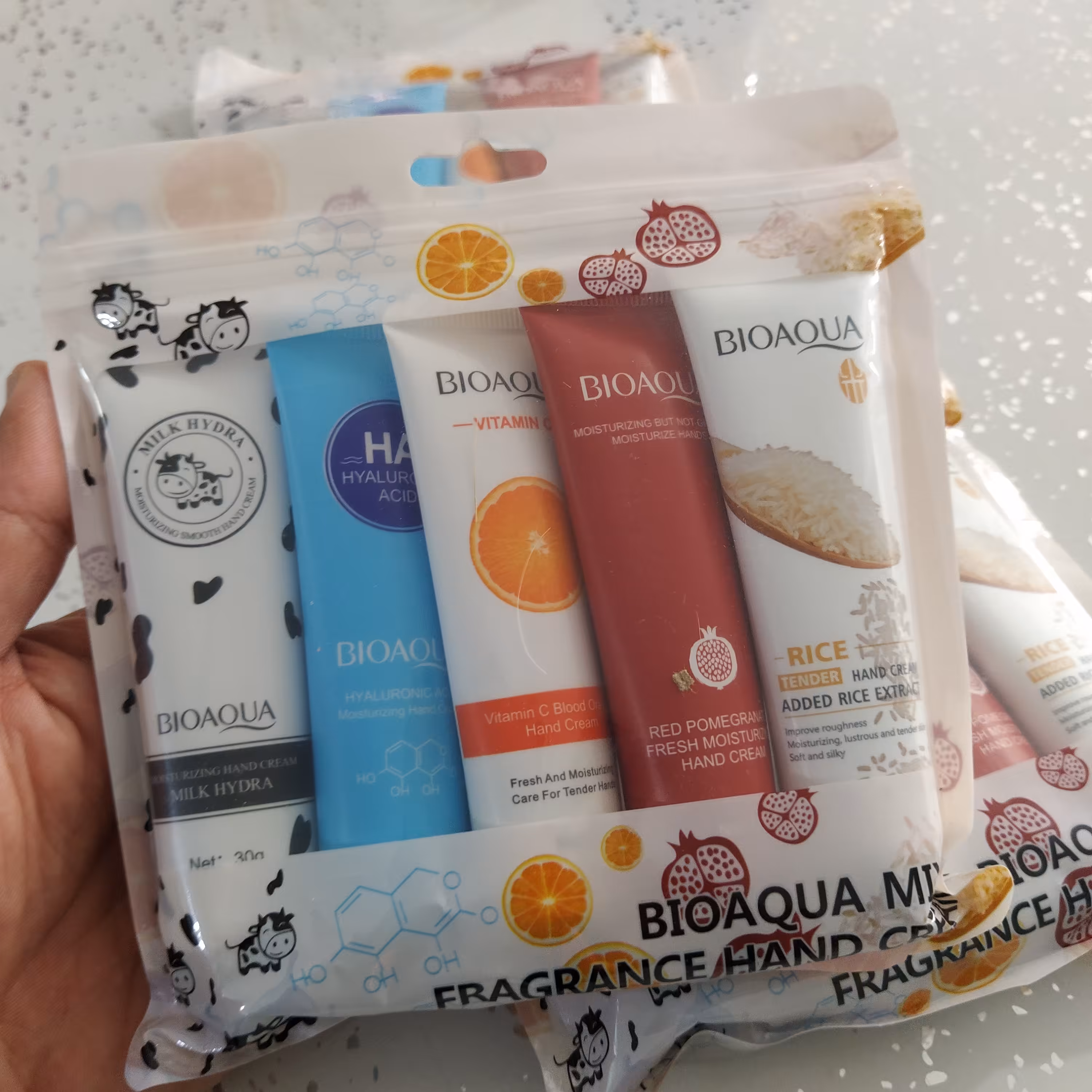 پک کرم پنج تایی بیوآکوا (جدید) رایحه های پرتقال ha شیر و برنج و انار 