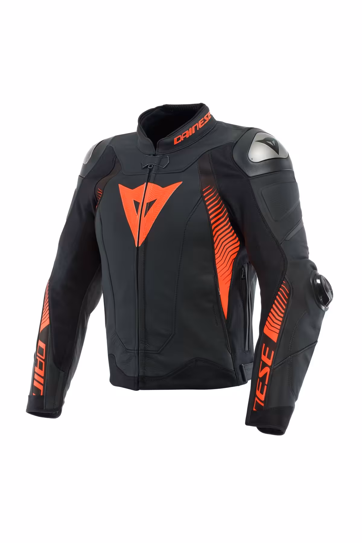 کاپشن موتورسوار قرمز مردانه موتور مسابقه 4 روکش چرمی سیاه داینس Dainese