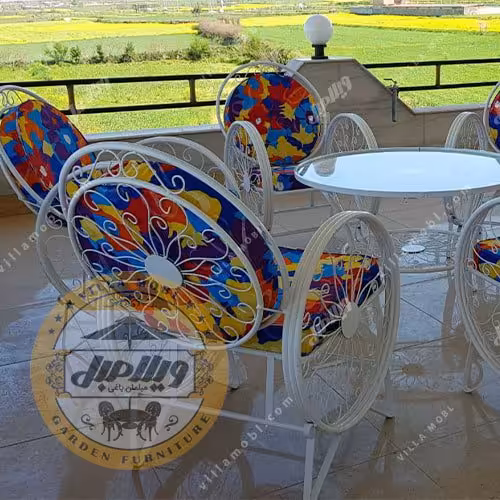 مبل باغی فلزی مدل کالسکه  4 نفره با میز قطر 100    به روش پس کرایه   ارسال به سراسر کشور 