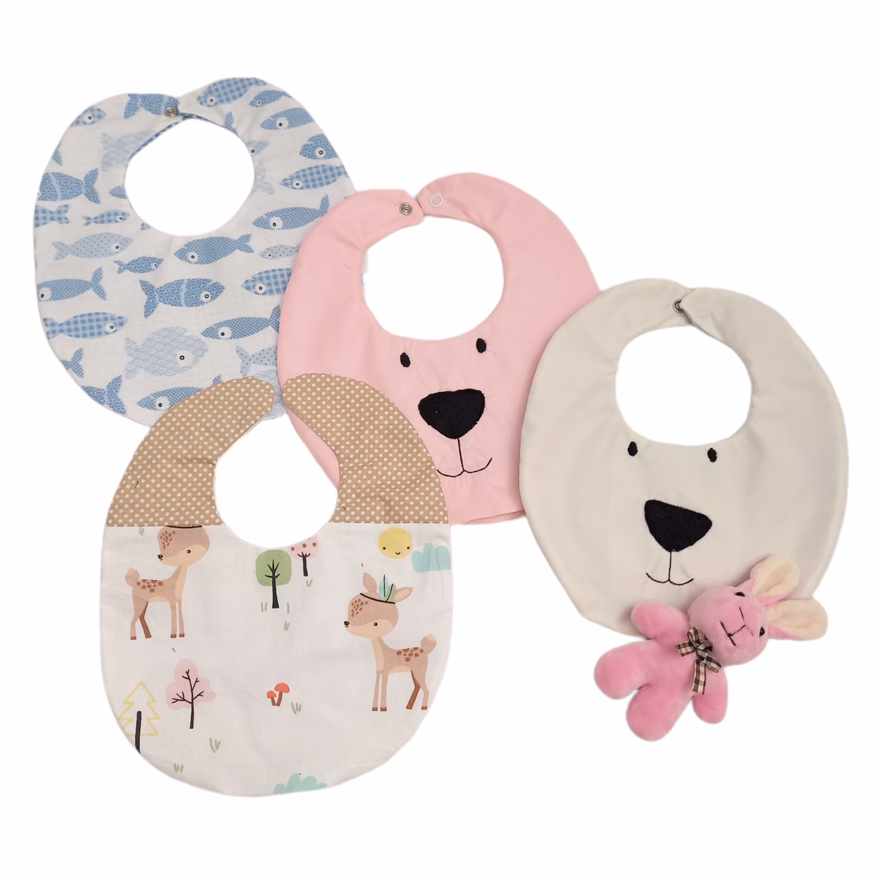 پیشبند نوزاد پیشبند عروسکی در 4 رنگ و طرح عروسکی و گلدوزی شده سه لایه ضد نم 