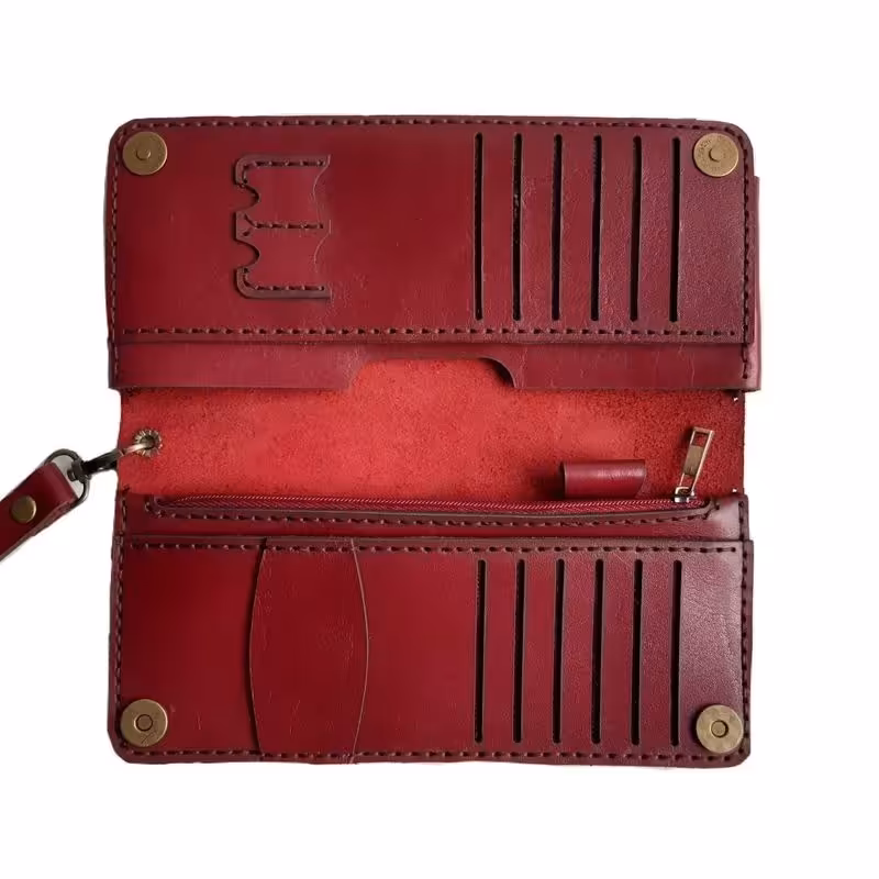 کیف پول چرم طبیعی دست دوز  همراه با ست جاسوئیچی