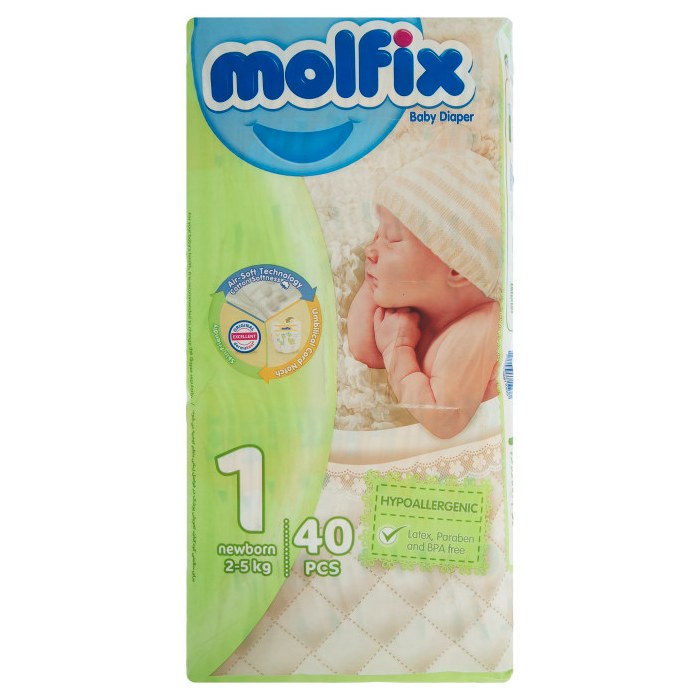 پوشک مولفیکس سایز 1 بسته 40 عددی(پوشک کودک)(پوشک بچه)