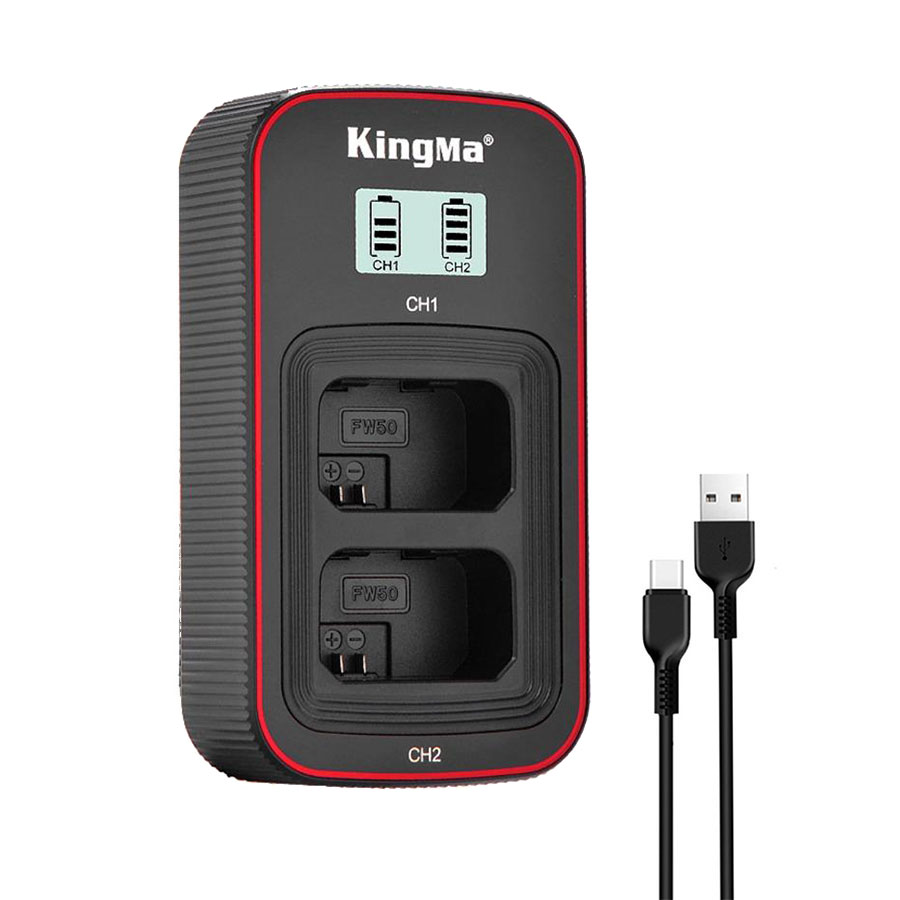 شارژر دوتایی باتری سونی FW50 برند Kingma (به همراه کابل شارژ و آداپتور)