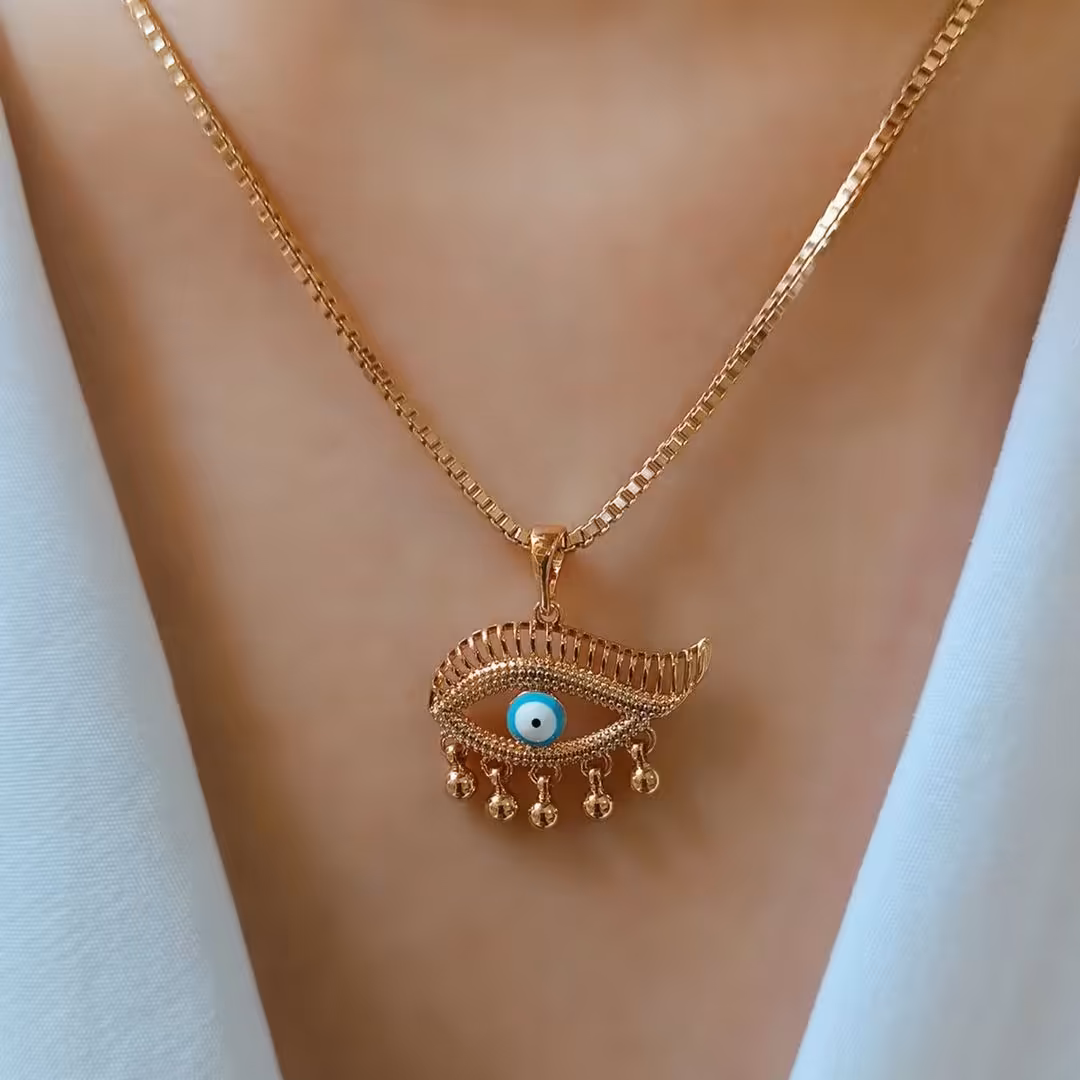 گردنبند طرح چشم و نظر  مارک ژوپینگ ابکاری طلا ضد حساسیت 