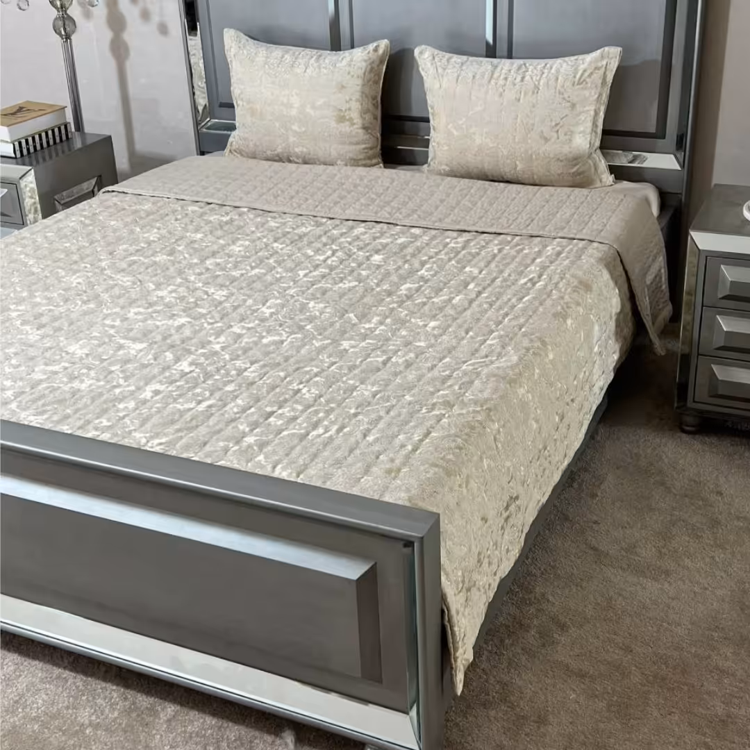 روتختی دونفره مخمل گلدوزی  پتینه ست کامل چهارتکه دورو velvet patina2( ضمانت پرز ورنگ )