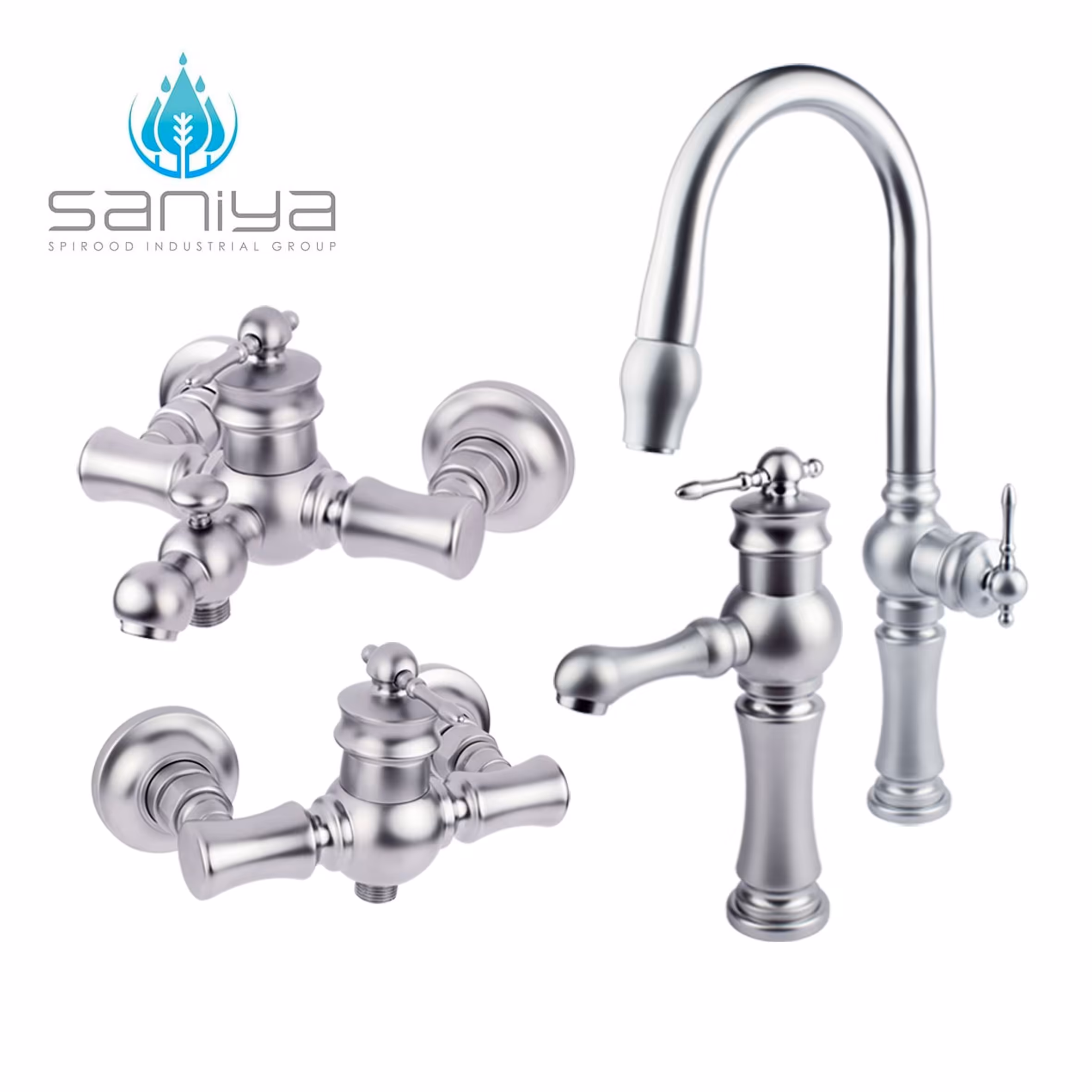 شیرآلات سانیا ست شیرآلات مدل مینا با روشویی کوتاه و حمام تنه وسط کروم مات