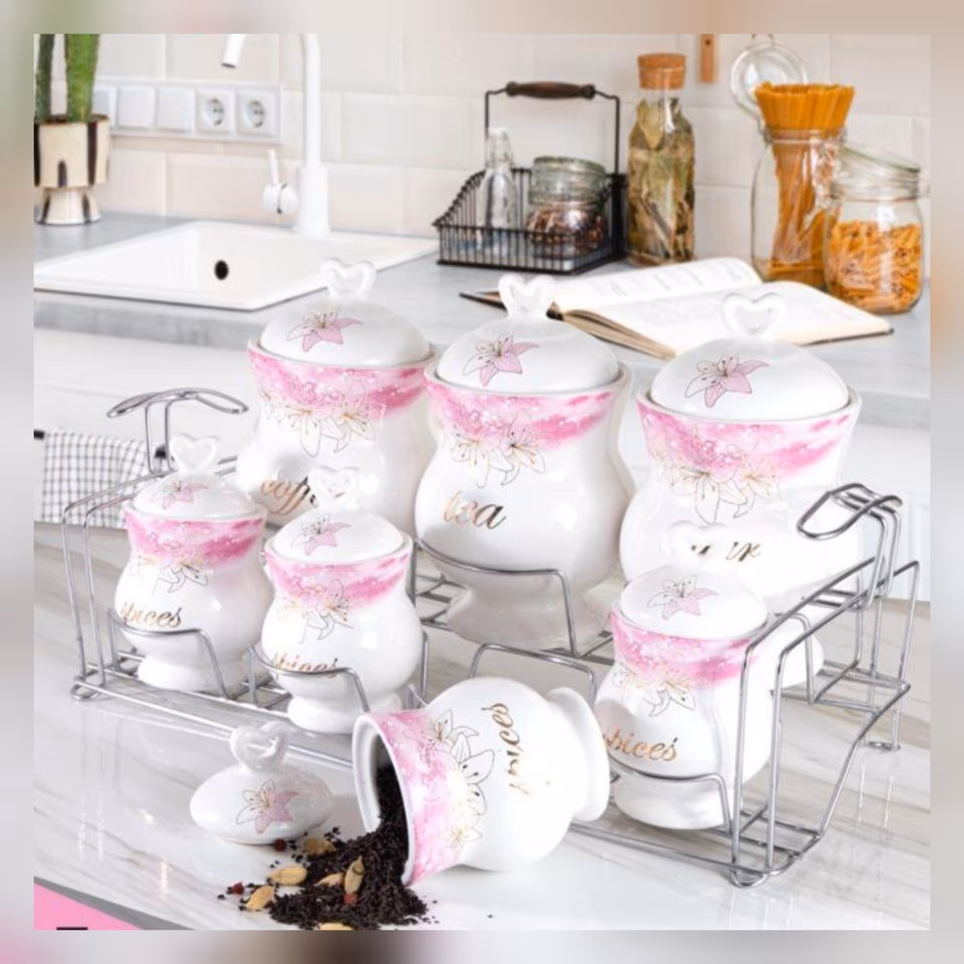 پا سماور ی7 تکه بهمراه استند فلزی  جا ادویه  لوازم خانه و آشپزخانه. آنلاین شاپ امیر1