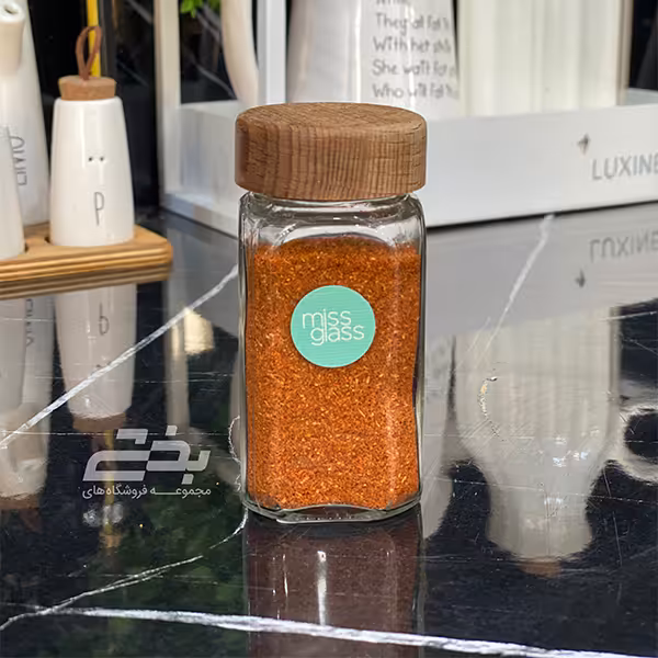 جا ادویه درب چوبی مدل مینی چهارگوش سایز3 نیلوفر