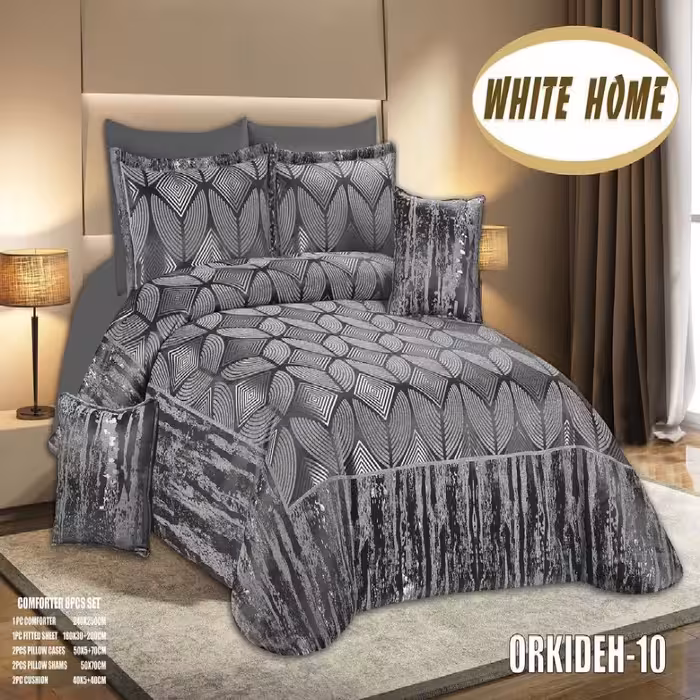 روتختی مخمل شانل white home مدل orkideh دونفره 8 تکه رنگ خاکستری 