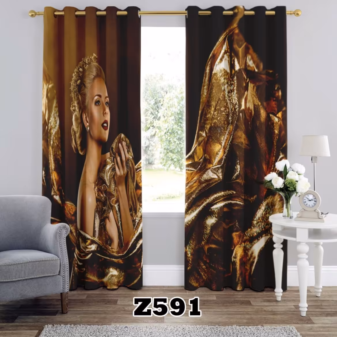 یک عدد پنل پرده اماده طرح چهره زمینه مشکی  z591