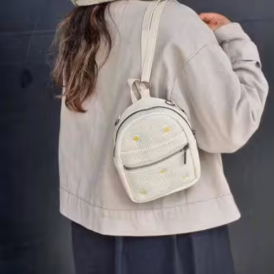 کوله کنفی بافته شده خرجکار چرم بابونه