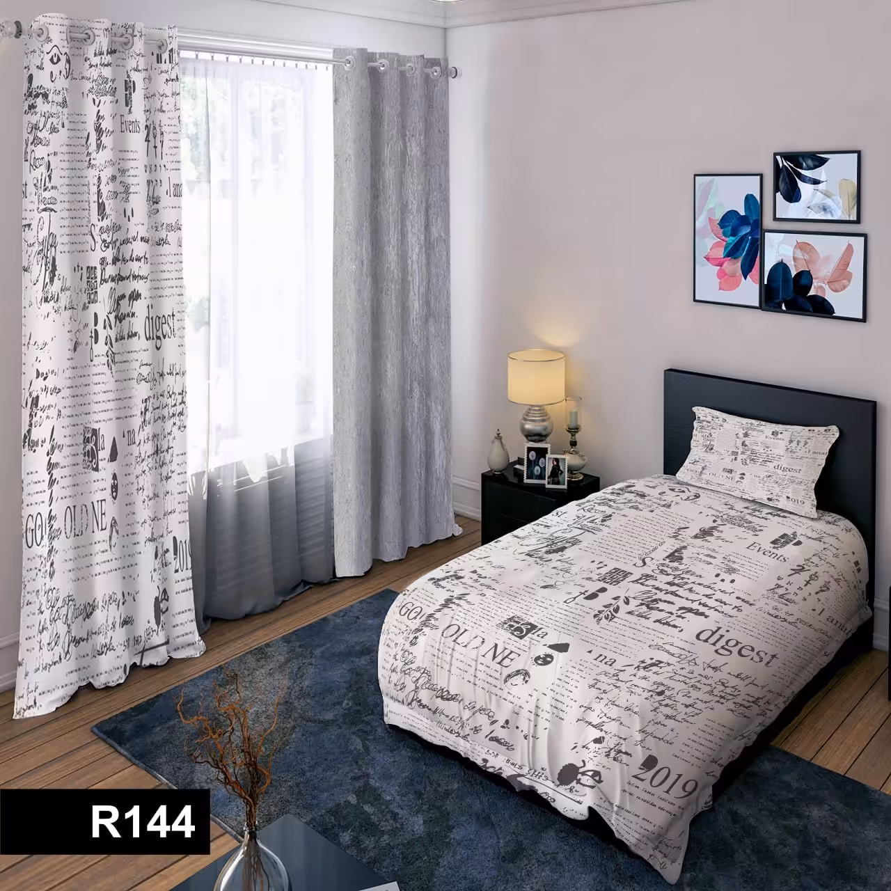 رو تختی یک نفره سه بعدی طرح روزنامه 