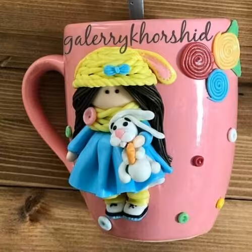 ماگ عروسکی خمیری  دختر آبی پوش