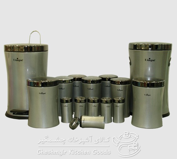 سرویس کمرباریک 14 پارچه نقره ای درب دودی یونیک مدل UN-4529