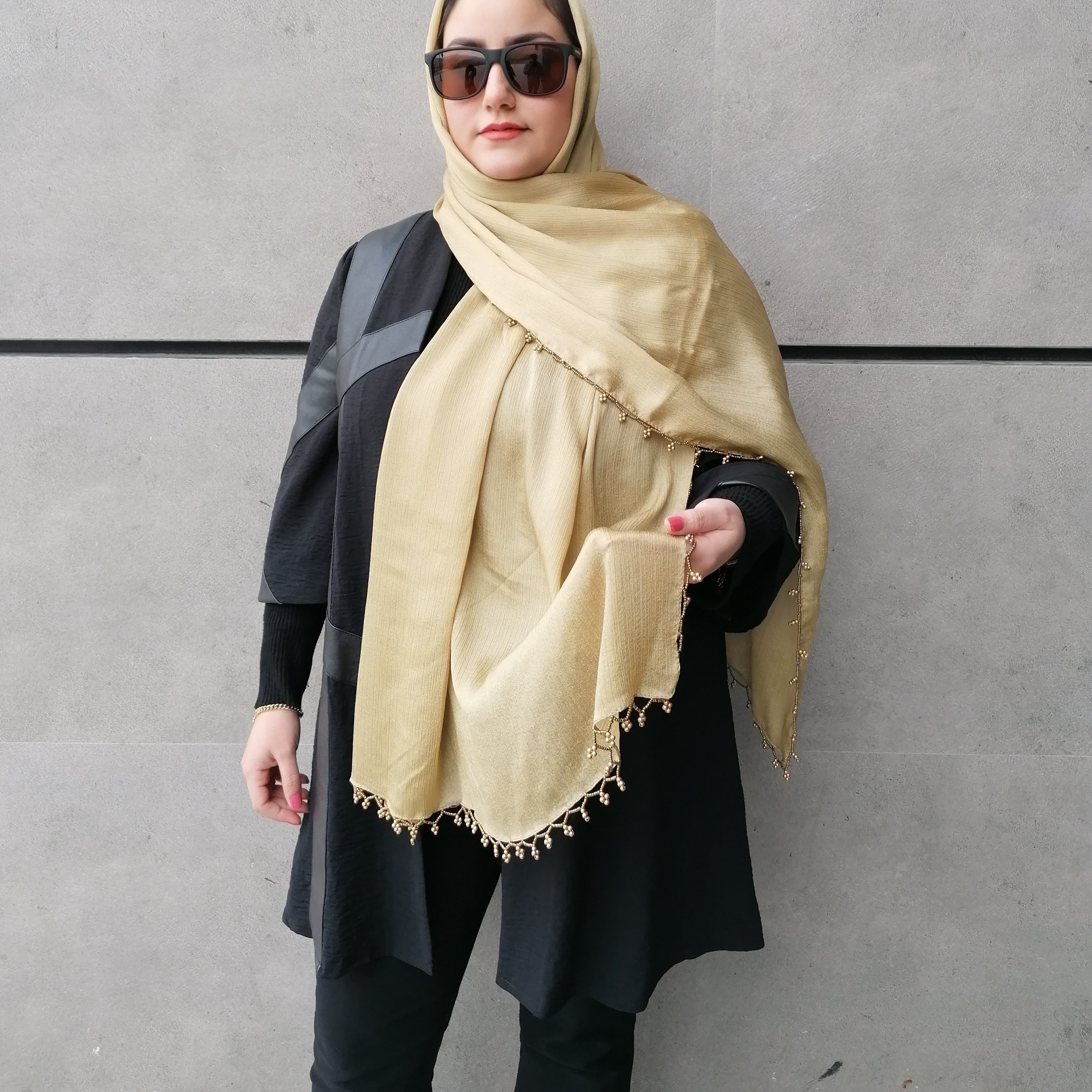 شال طلایی کریشه منجوق دوزی مجلسی