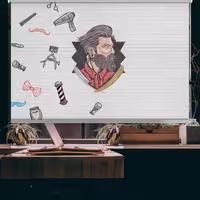 پرده شید طرح سه بعدی برای ارایشگاه مردانه BAs-2646