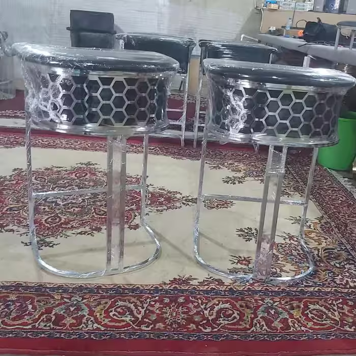 صندلی اپن کانتر بار جزیره پیشخوان مدل زنبوری بدون جک کروم (پس کرایه)