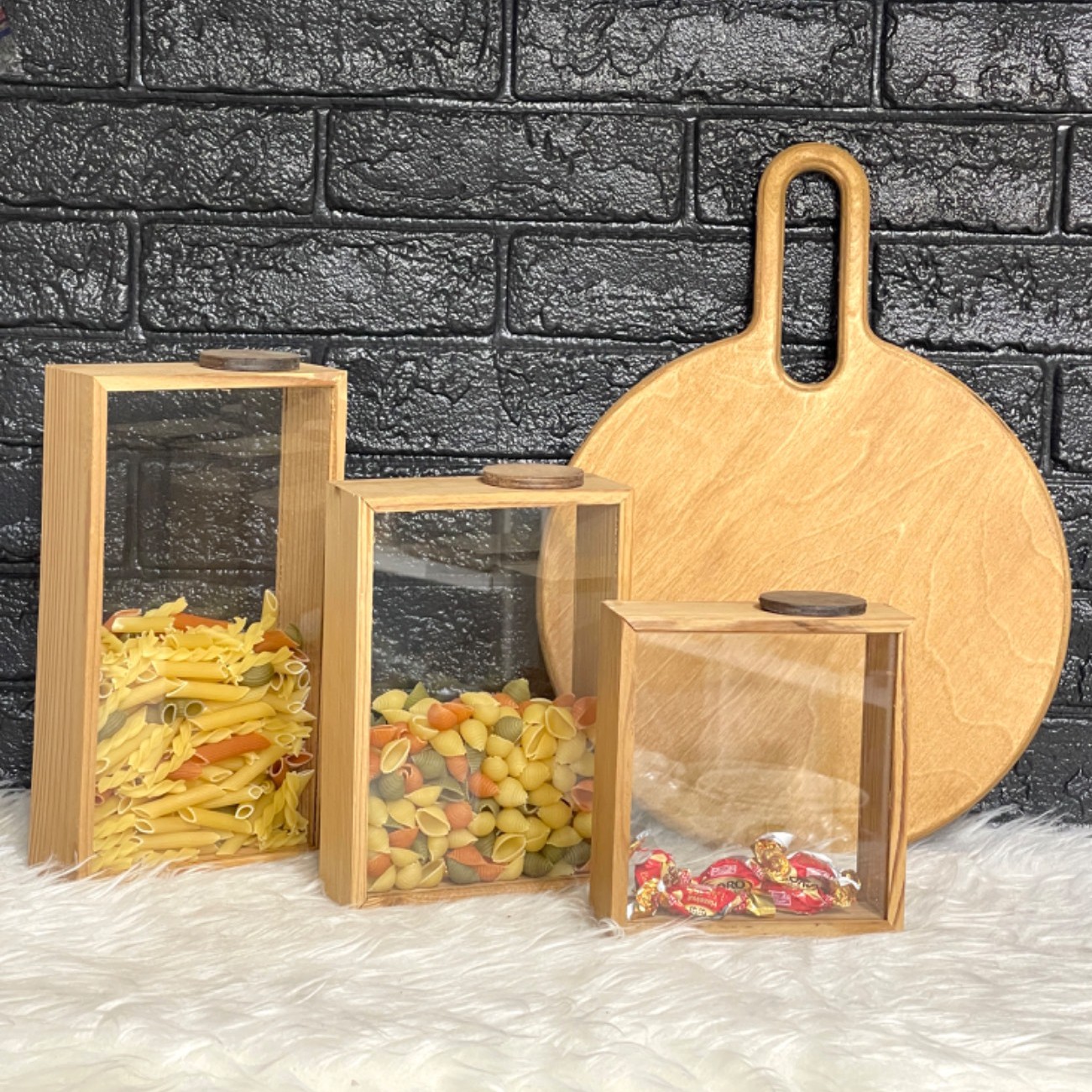 بانکه حبوبات سه سایز چوبی
