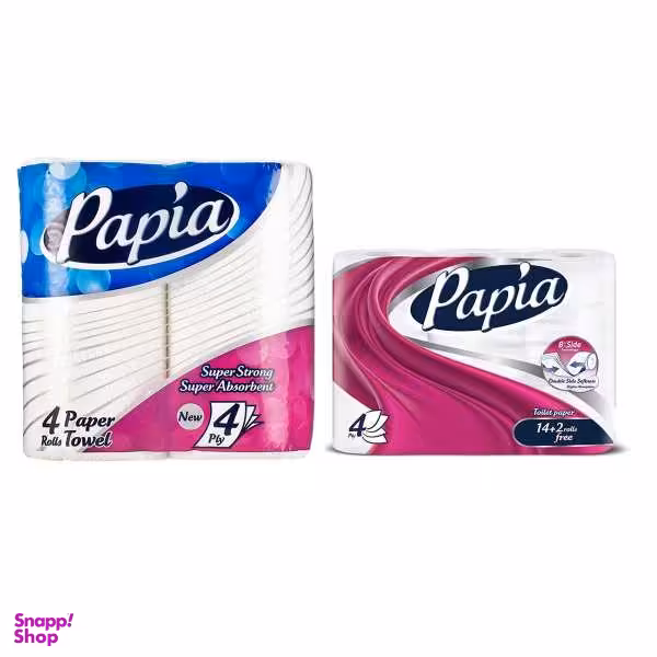 دستمال کاغذی حوله ای و دستمال توالت پاپیا مدل رولی مجموعه 18 عددی