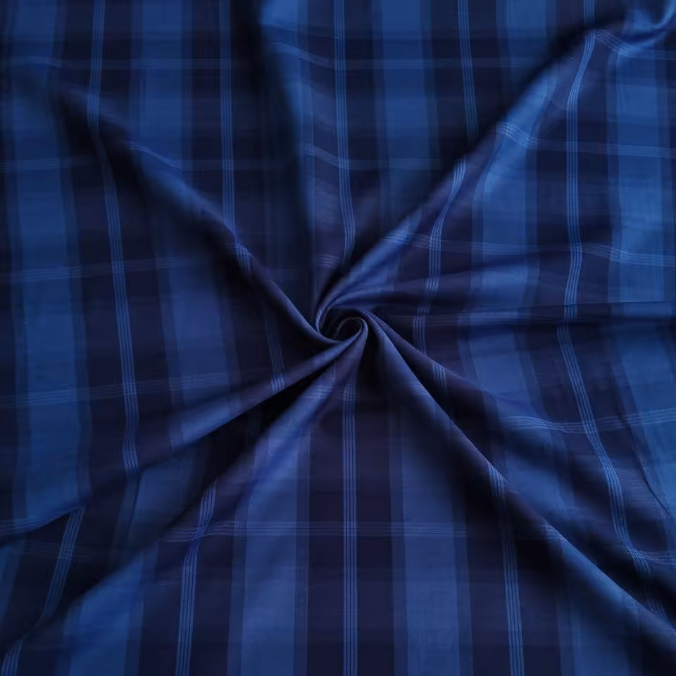 پارچه تترون گرم بالا چهار خونه عرض 1.5 آبی-سرمه ای