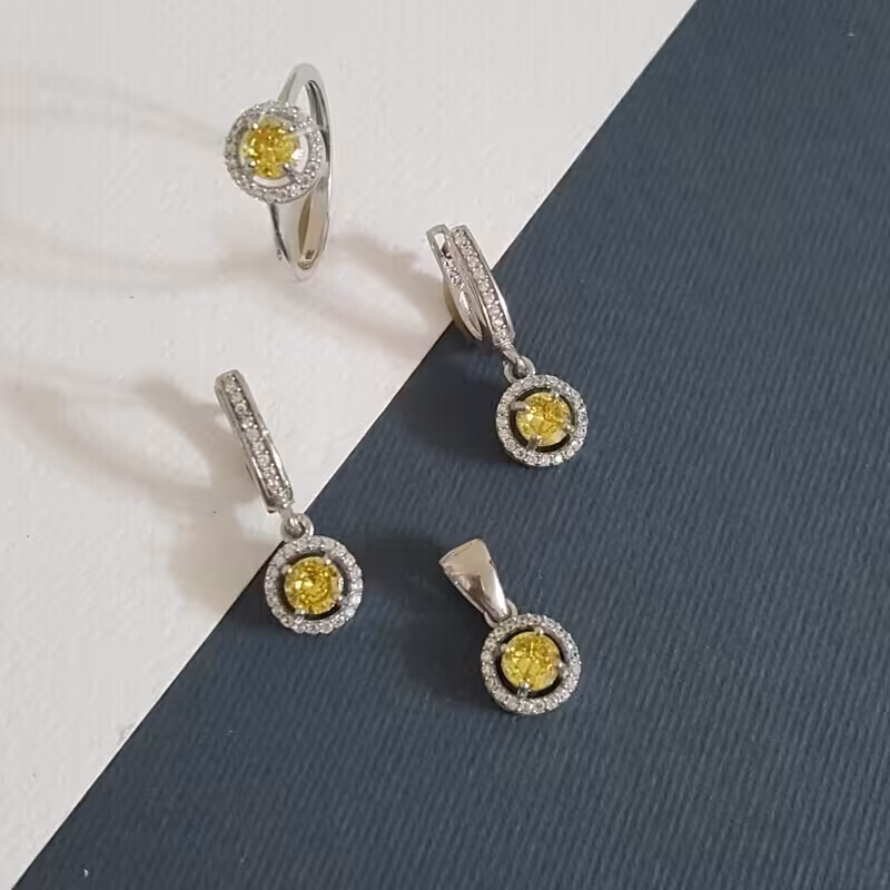 9-نیم ست نقره عیار 925 - باروکش اب رادیوم -با نگین زیرکن رنگی - کد 7 - W 6.7 