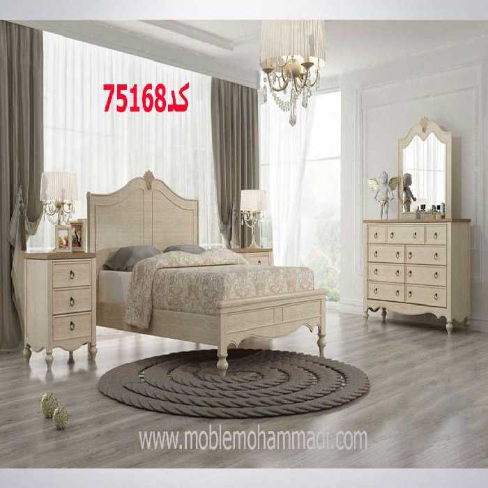 سرویس خواب ام دی اف و چوبی کد75168شامل تخت/پاتختی/دراور/قاب اینه
