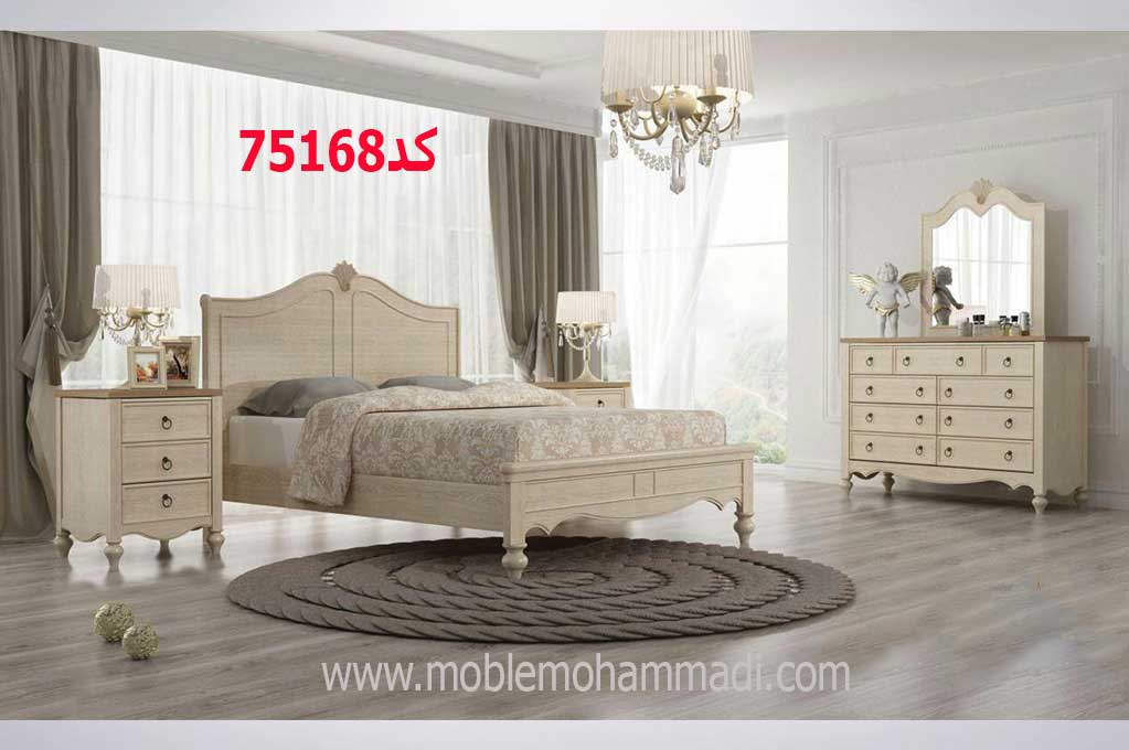 سرویس خواب ام دی اف و چوبی کد75168شامل تخت/پاتختی/دراور/قاب اینه
