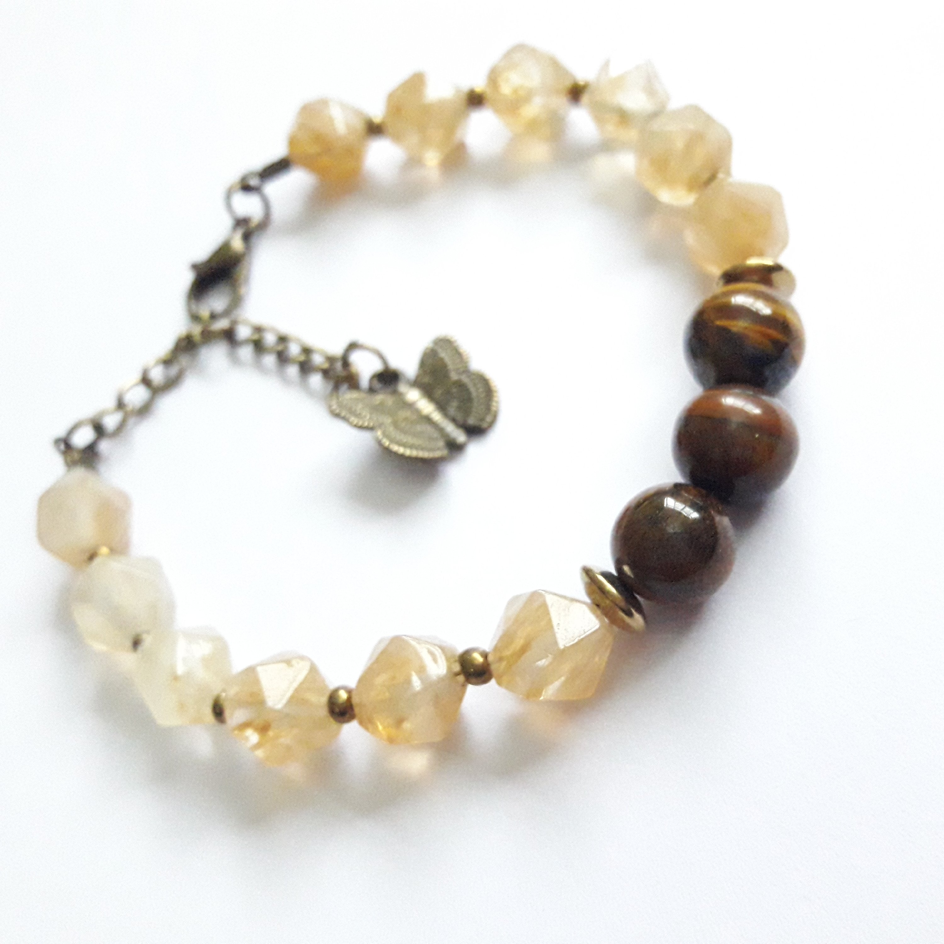 دستبند تک ردیفه سنگ سیترین و چشم ببر