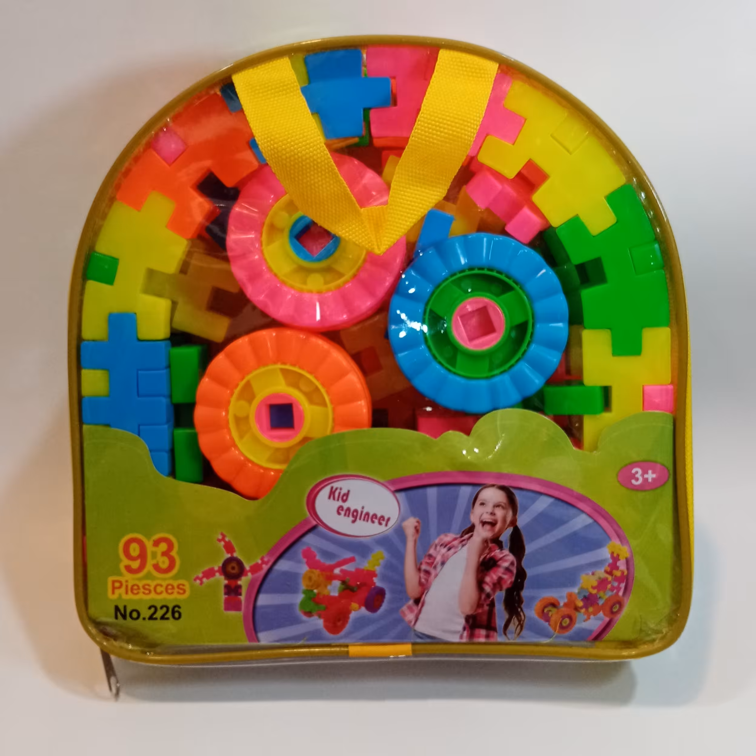 لگو خانه بازی آجر سازی 93 قطعه دارای چرخ ماشین بسته بندی کیف کوله پشتی لگو