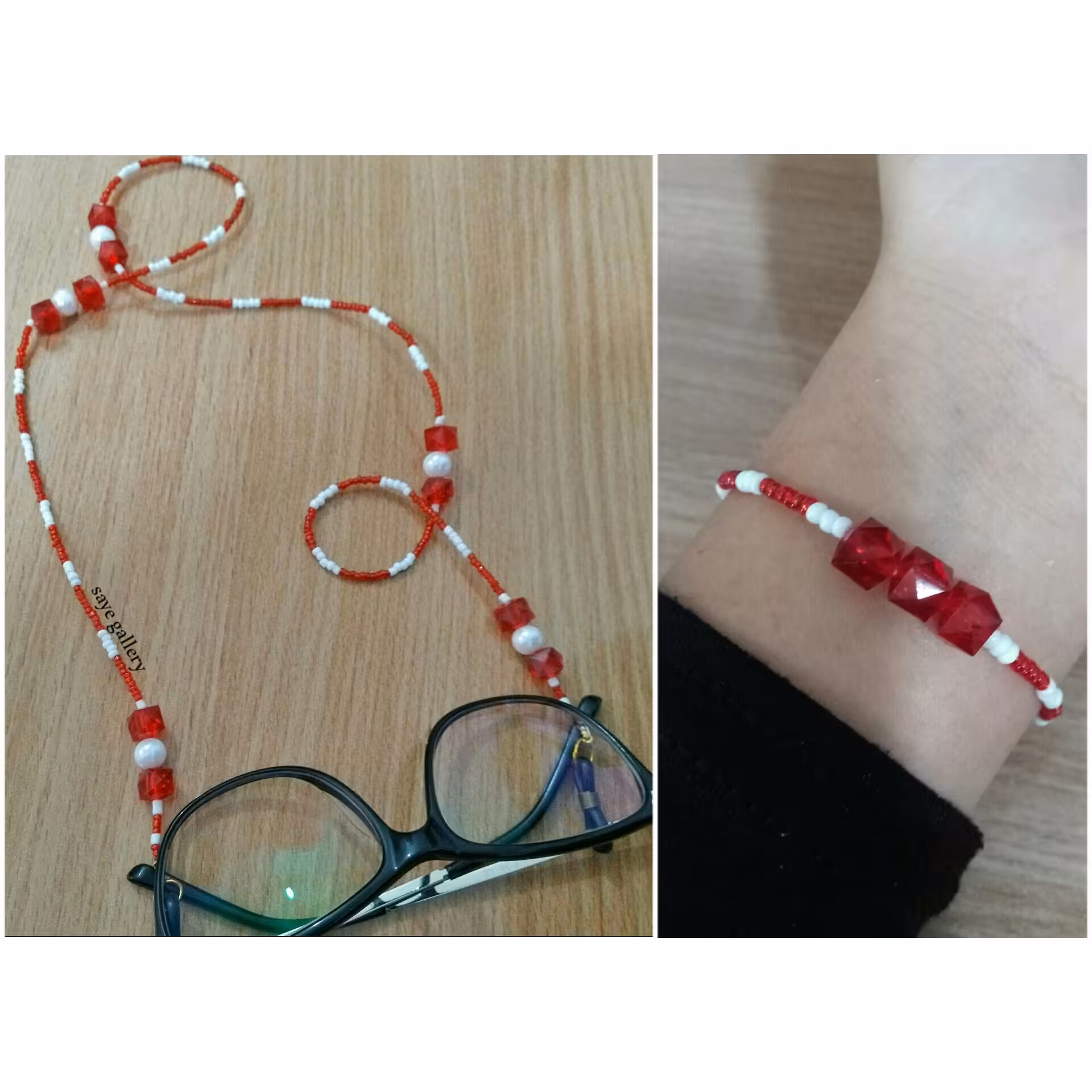 بند عینک دخترانه زنانه فانتزی وست دستبند کریستالی مرواریدی قرمز ست بند عینک و دستبند