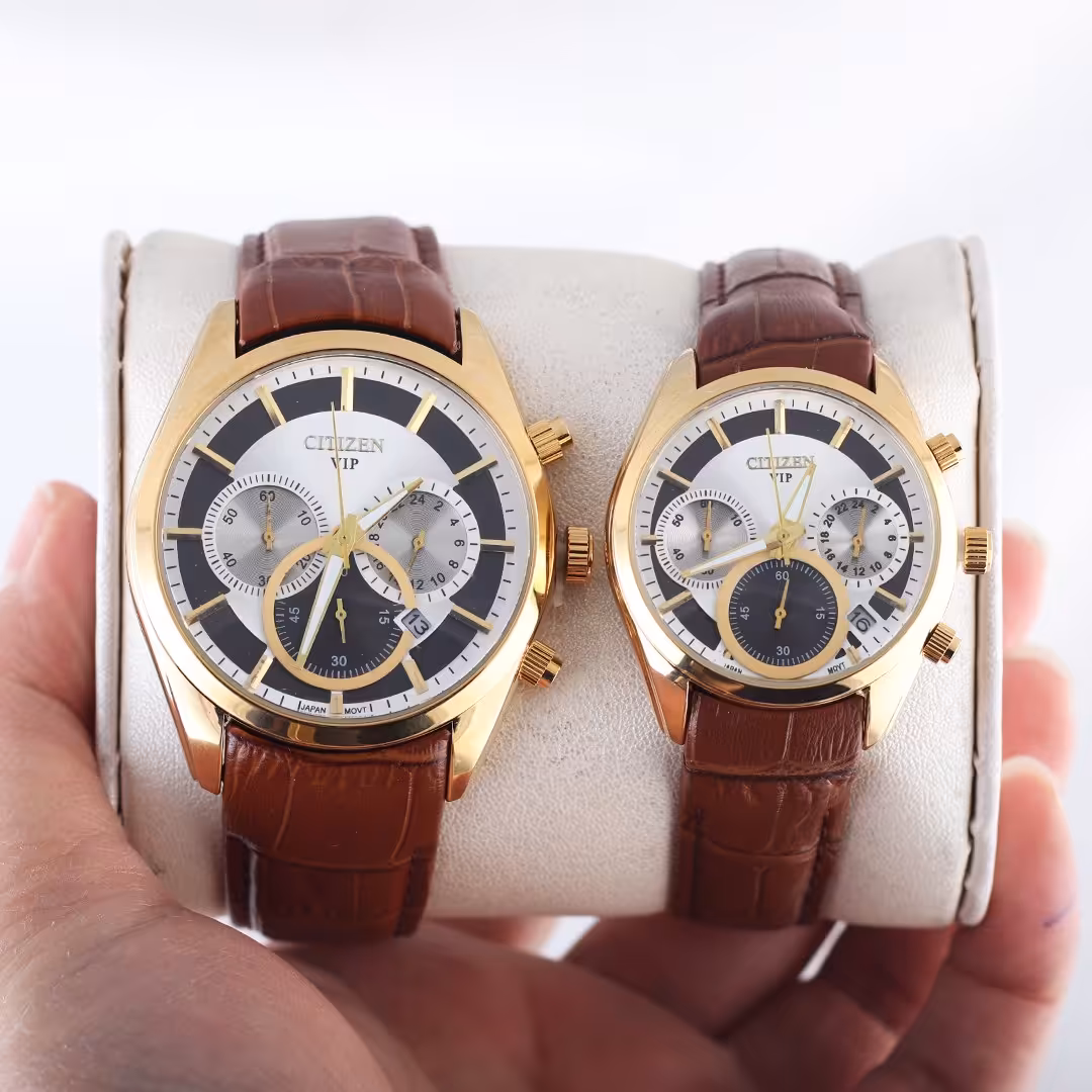 ست ساعت سیتیزن سه موتور فعال بند چرمی با پک و جعبه