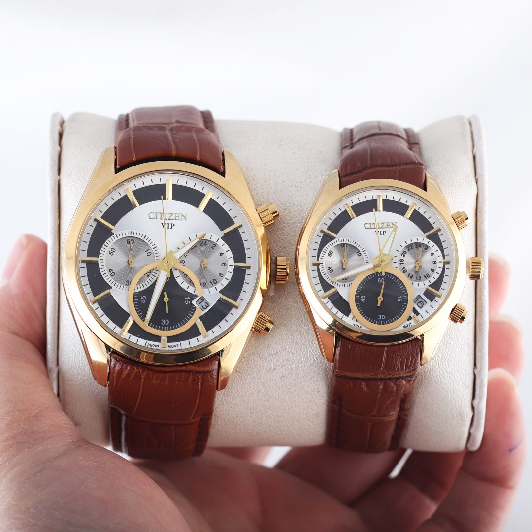 ست ساعت سیتیزن سه موتور فعال بند چرمی با پک و جعبه