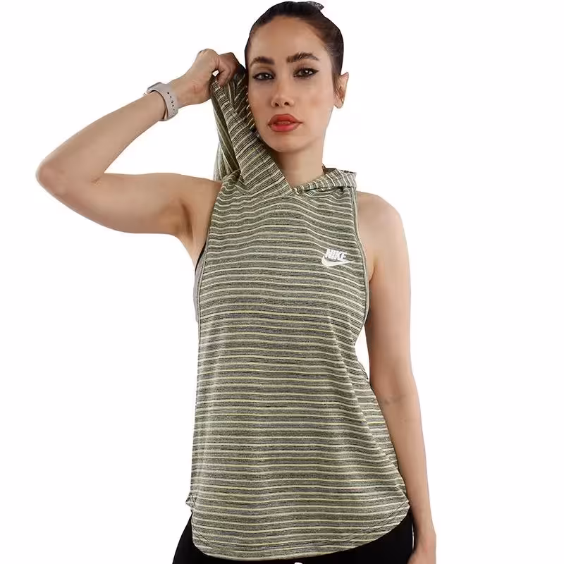 تاپ ورزشی زنانه طرح نایک رینگ کلاه دار KHS | زرد/طوسی