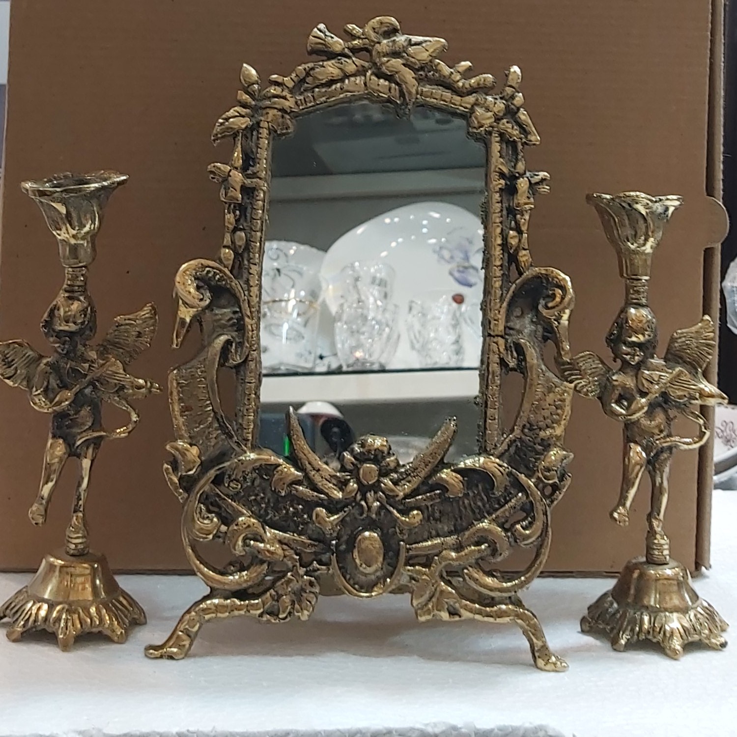 آینه وشمعدان برنز اصل طرح کلاسیک