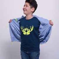 ست سویشرت دورو و تیشرت دخترانه و پسرانه M403 برشاد رنگ آبی آسمانی-فسفری سایز 128