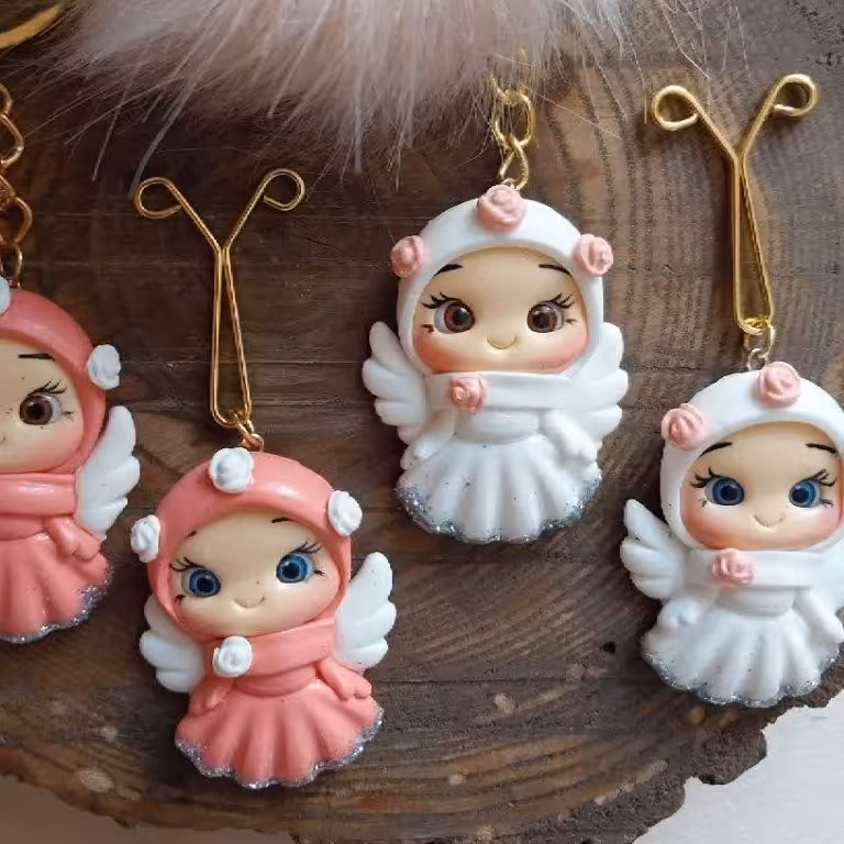 ست جاکلیدی و گیره روسری فرشته عروسک خمیری