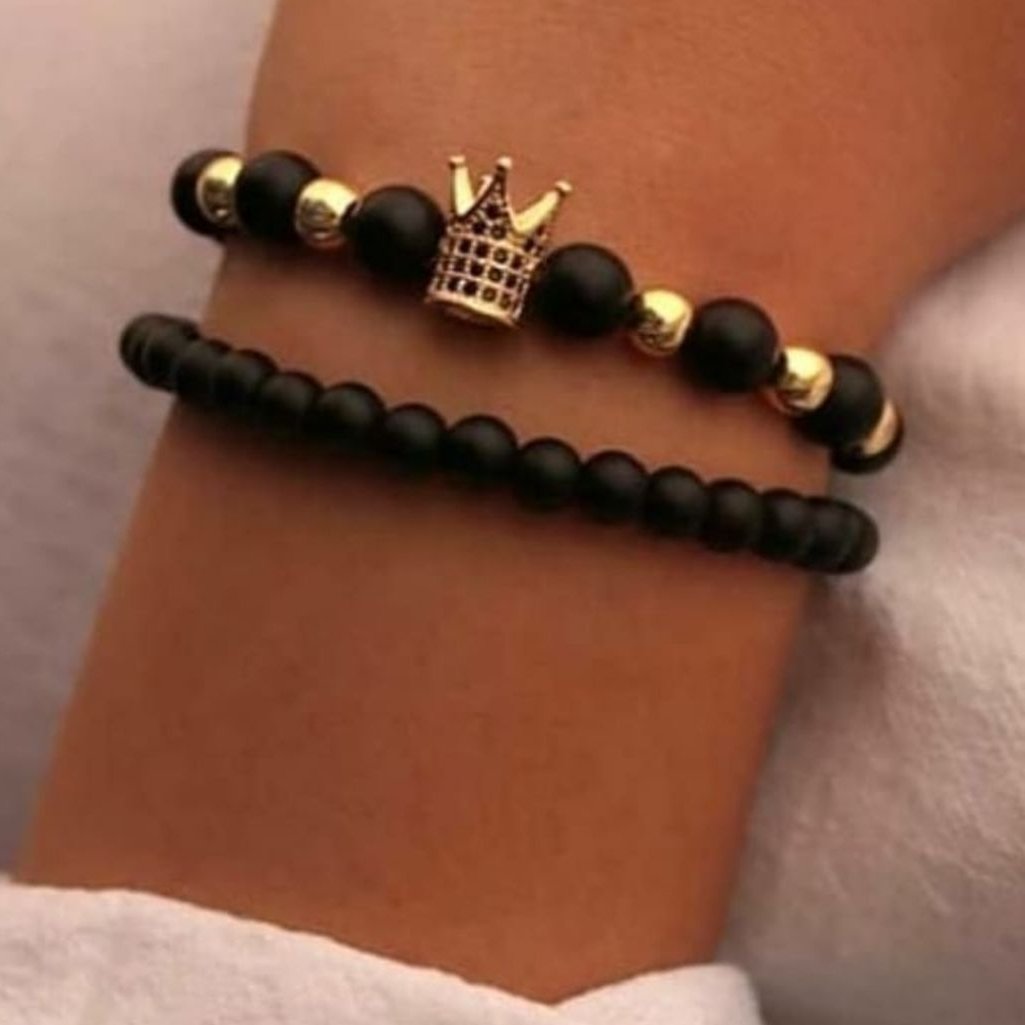 دستبند دوتایی اونیکس و سوارسکی